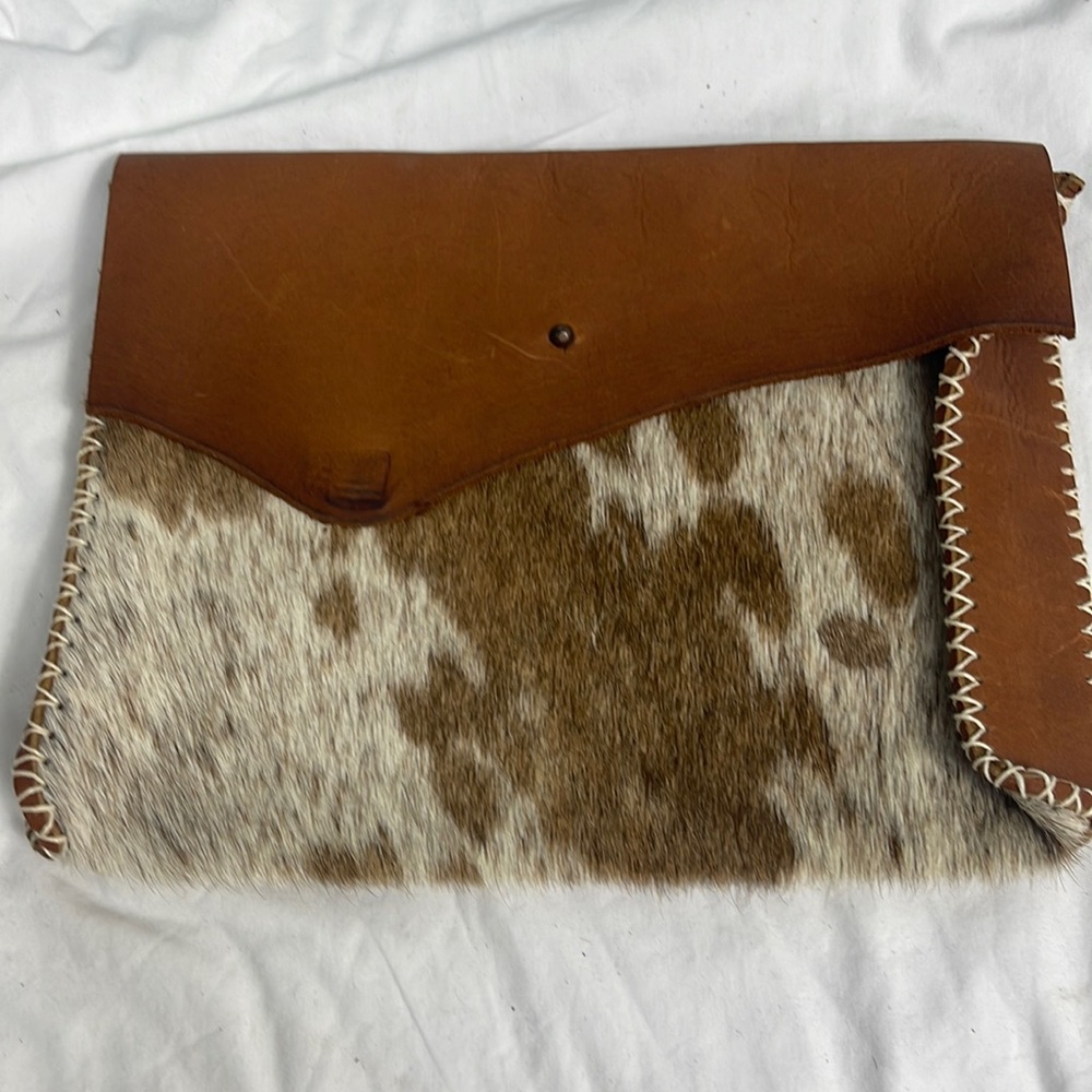 Olive n suedeCowhide envelope clutch